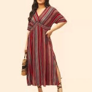 NEW Bloomchic Striped Dolman Sleeve Slit Flutter Dress 2x